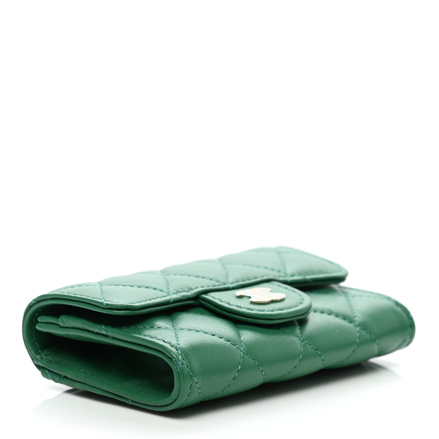 Chanel Lambskin Quilted Flap Card Holder Wallet Green 4 of 9
