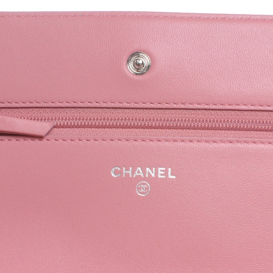 Lambskin Quilted Wallet On Chain Pink WOC