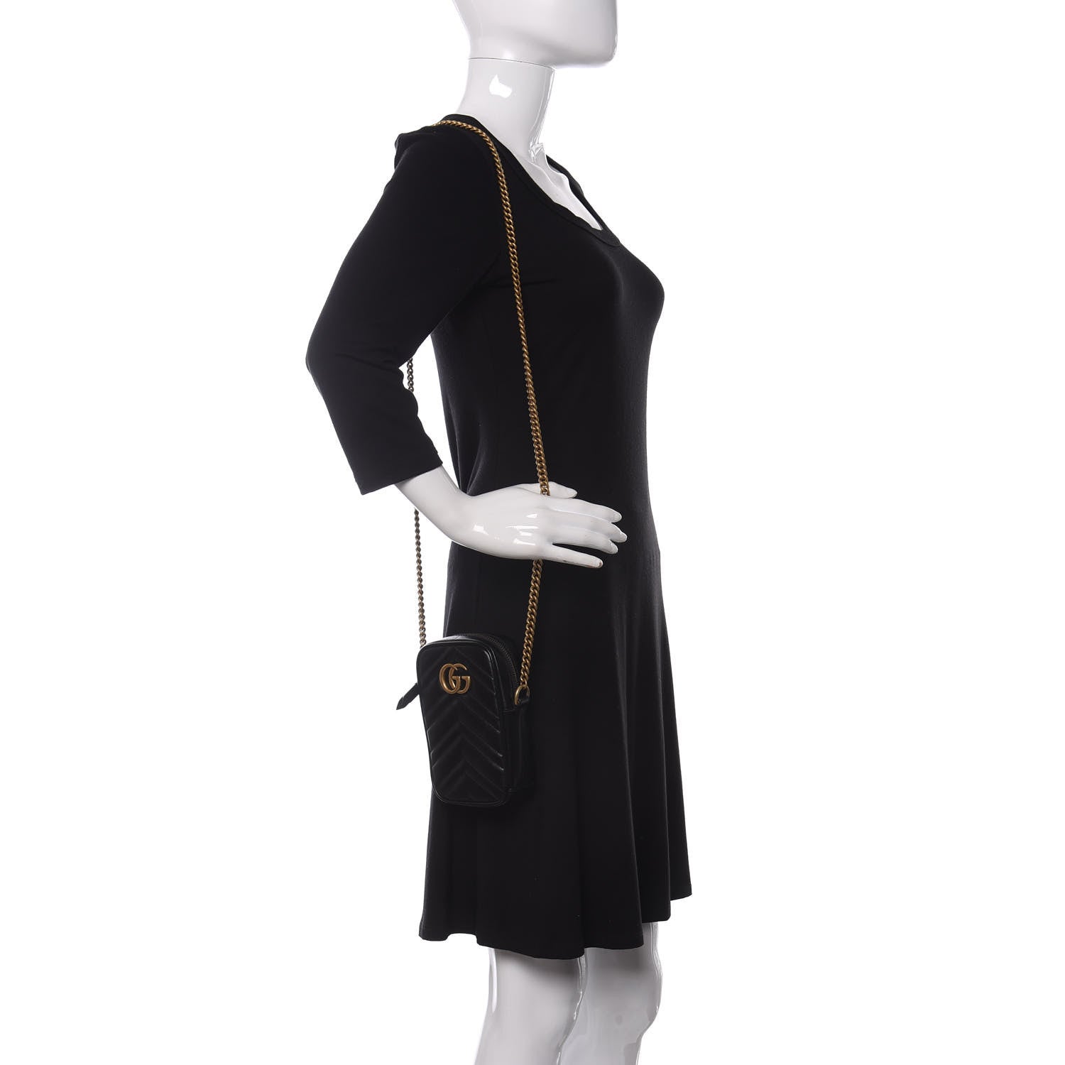 Gucci Calfskin Matelasse Mini GG Marmont Crossbody Bag Black 2 of 10