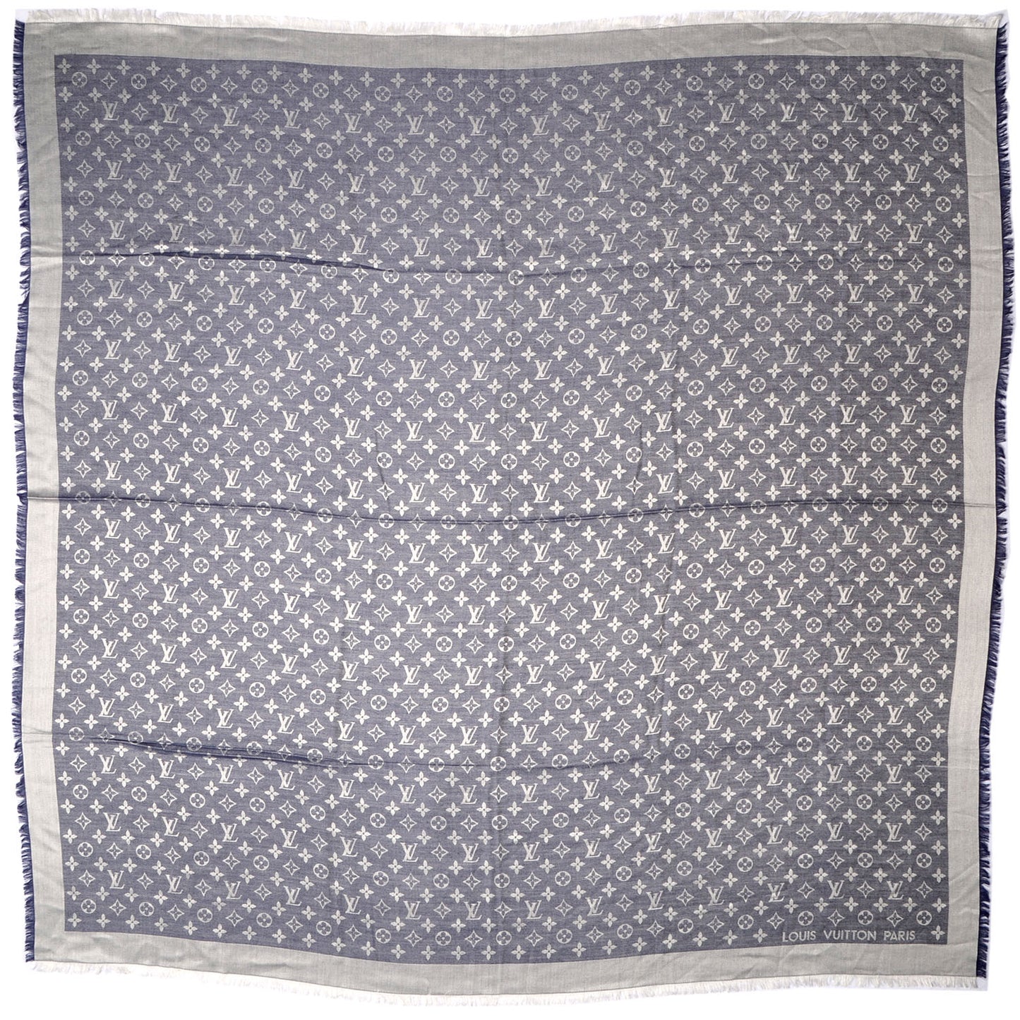 Silk Wool Monogram Denim Shawl Blue