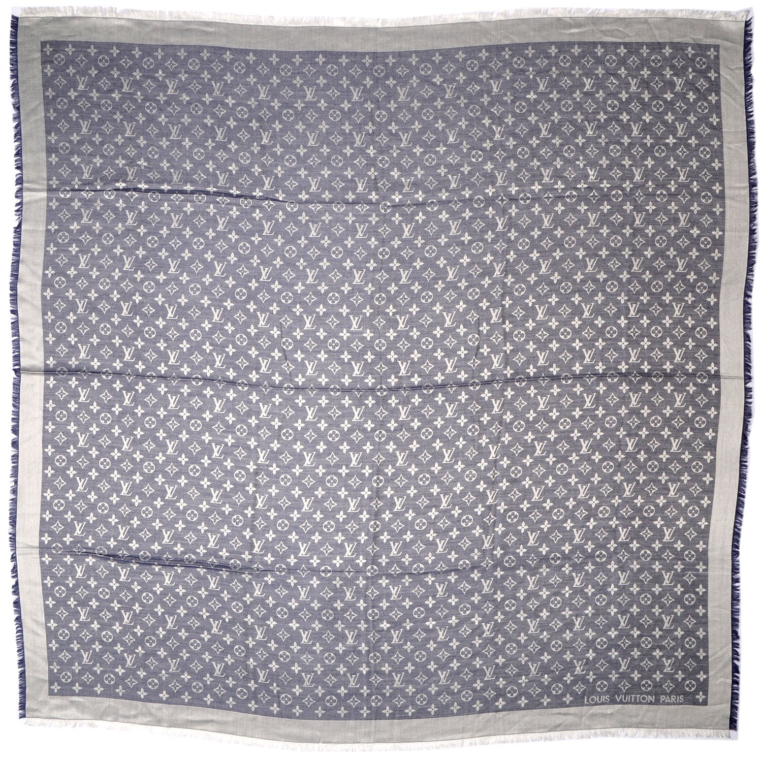 Louis Vuitton Silk Wool Monogram Denim Shawl Blue 3 of 5