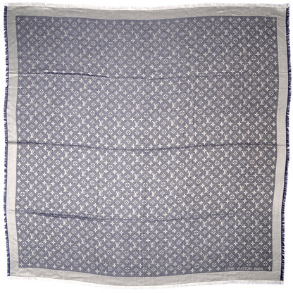 Louis Vuitton Silk Wool Monogram Denim Shawl Blue 3 of 5