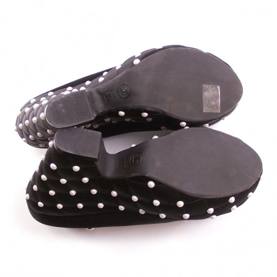 Chanel Satin Quilted Pearl Platform Heels 4 of 6