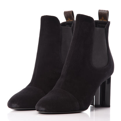 Louis Vuitton Suede Monogram Uniformes Cap Toe Chelsea 80mm Ankle Boots 36 Black 3 of 11