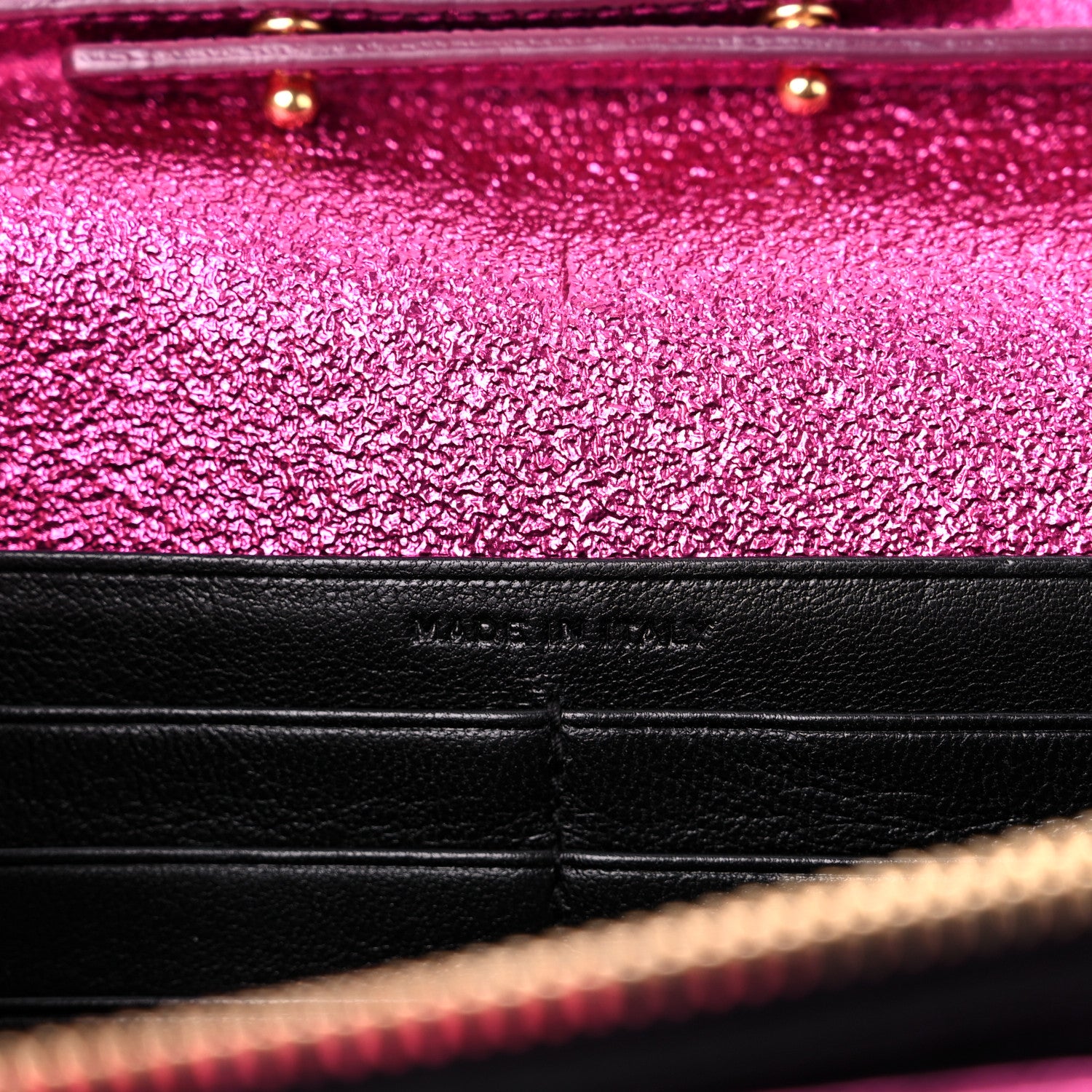 Saint Laurent Metallic Crackled Calfskin Matelasse Chevron Monogram Chain Wallet Fuchsia 5 of 16
