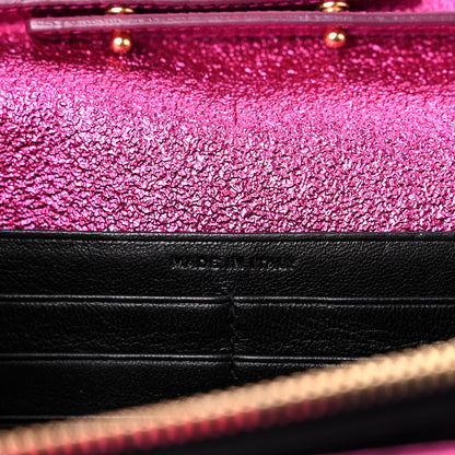 Saint Laurent Metallic Crackled Calfskin Matelasse Chevron Monogram Chain Wallet Fuchsia 5 of 16