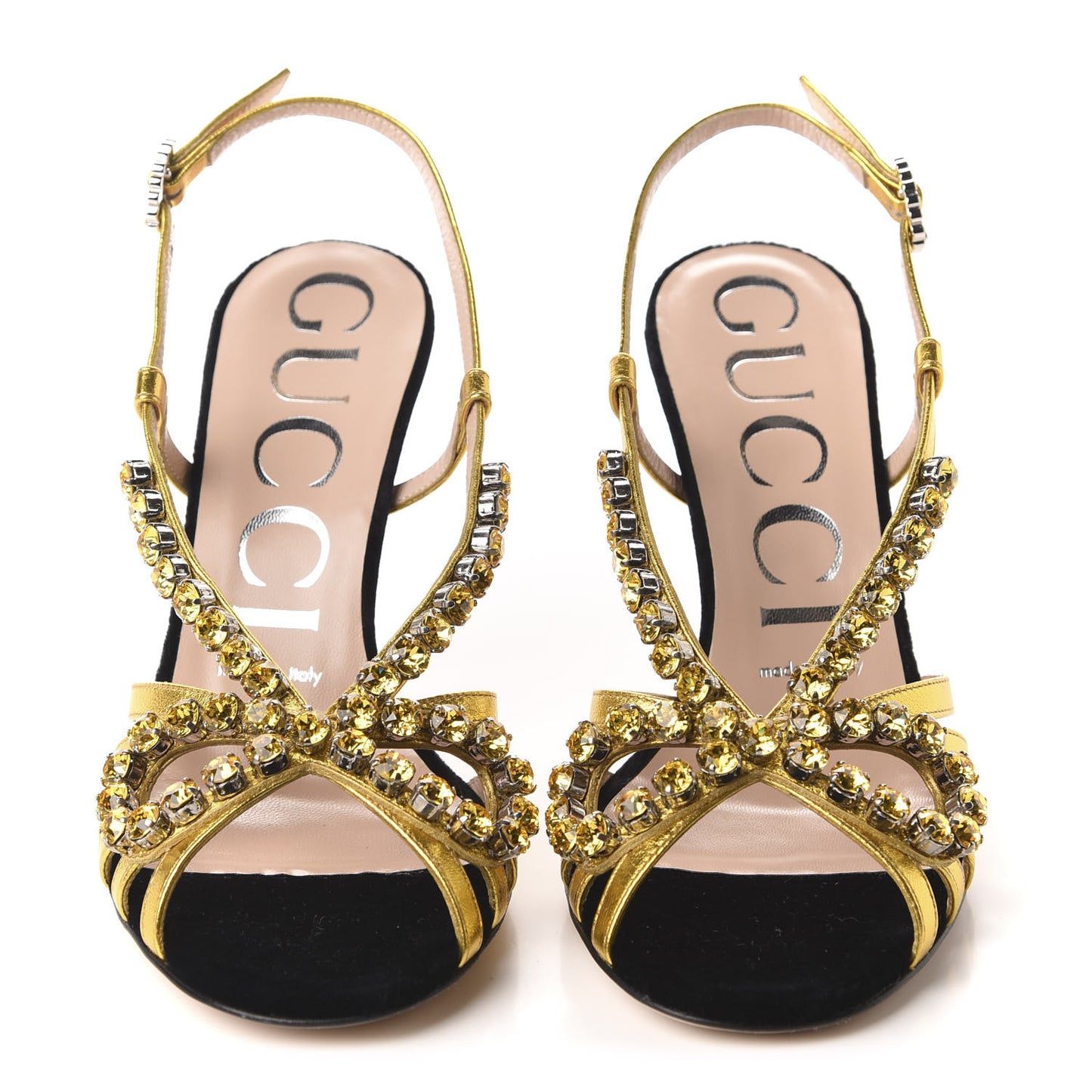 Velvet Nappa Crystal Zephyra Slingback High Heel Sandals 36.5 Black Gold