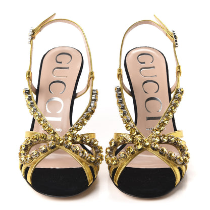 Gucci Velvet Nappa Crystal Zephyra Slingback High Heel Sandals 36.5 Black Gold 2 of 8