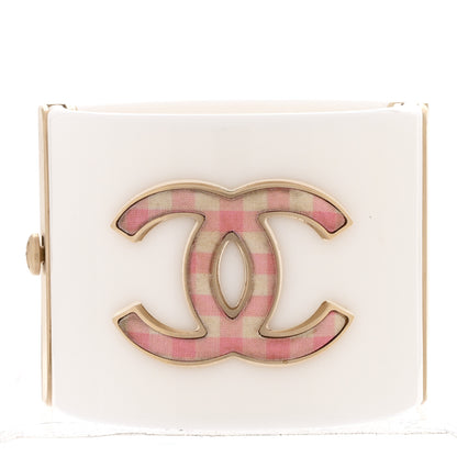 Chanel Resin Gingham CC Cuff White Pink 1 of 5