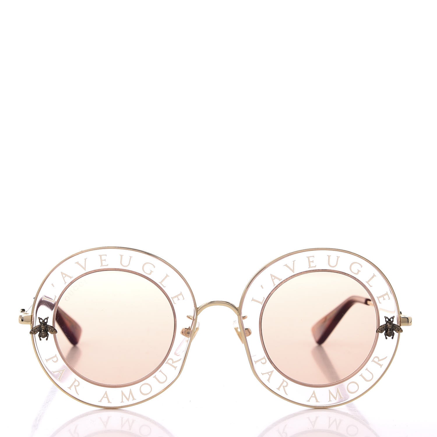 Gucci Metal L'Aveugle Par Amour Round Frame Sunglasses GG0113S Light Pink 2 of 8