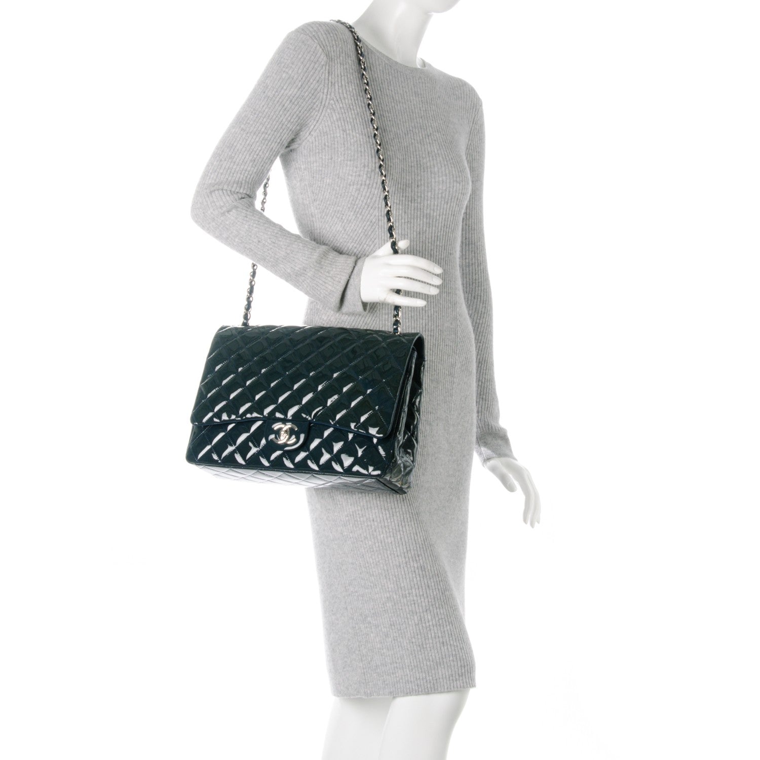 Chanel Patent Quilted Maxi Double Flap Navy Blue 3 of 9