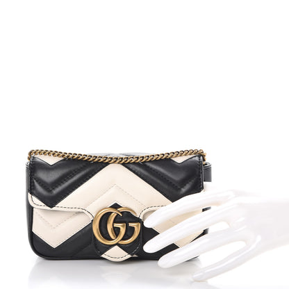 Gucci Calfskin Matelasse Super Mini GG Marmont Shoulder Bag Black White 2 of 10