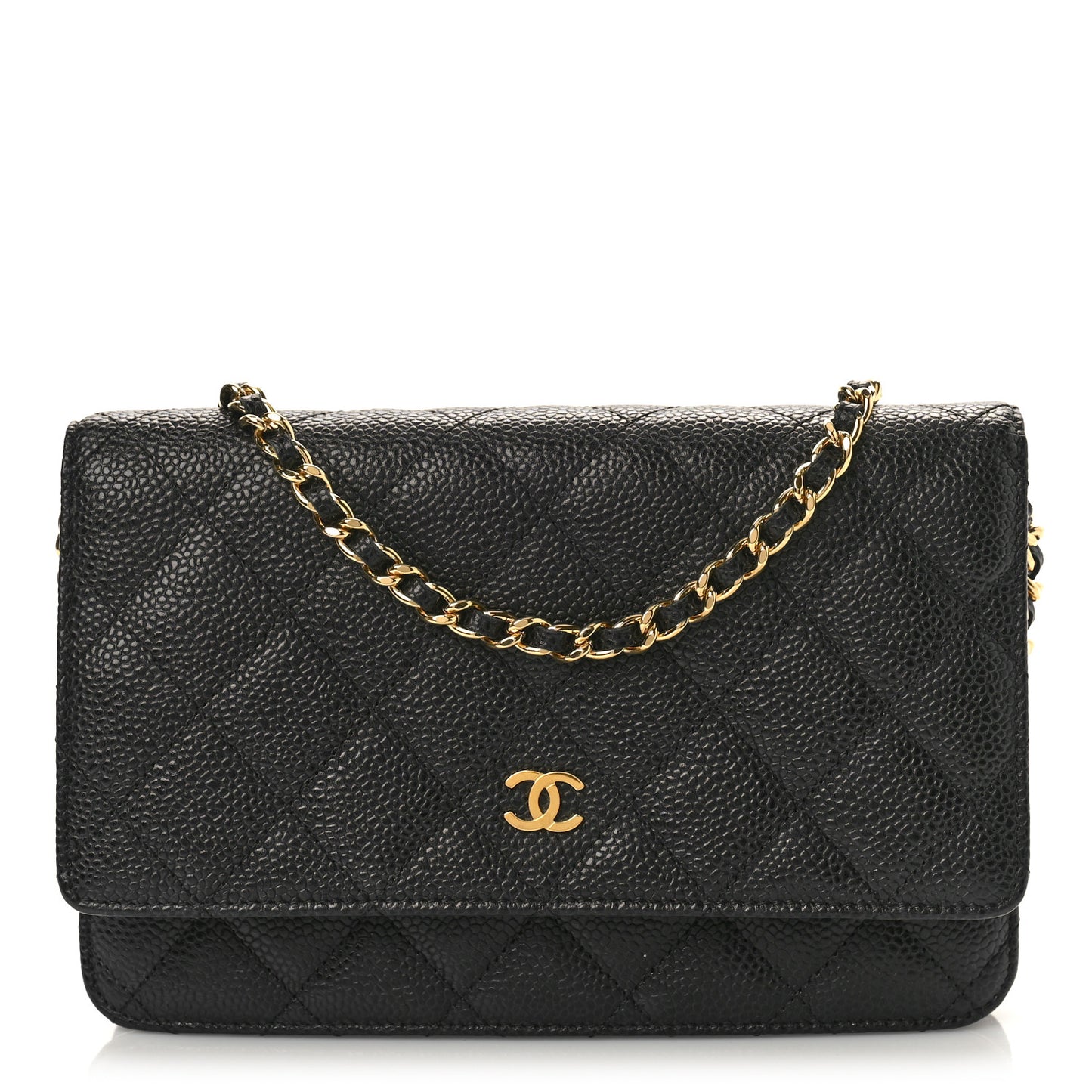 Caviar Quilted Wallet on Chain WOC Black