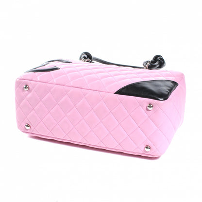 Chanel Calfskin Quilted Large Cambon Bowler Pink Black 3 of 8