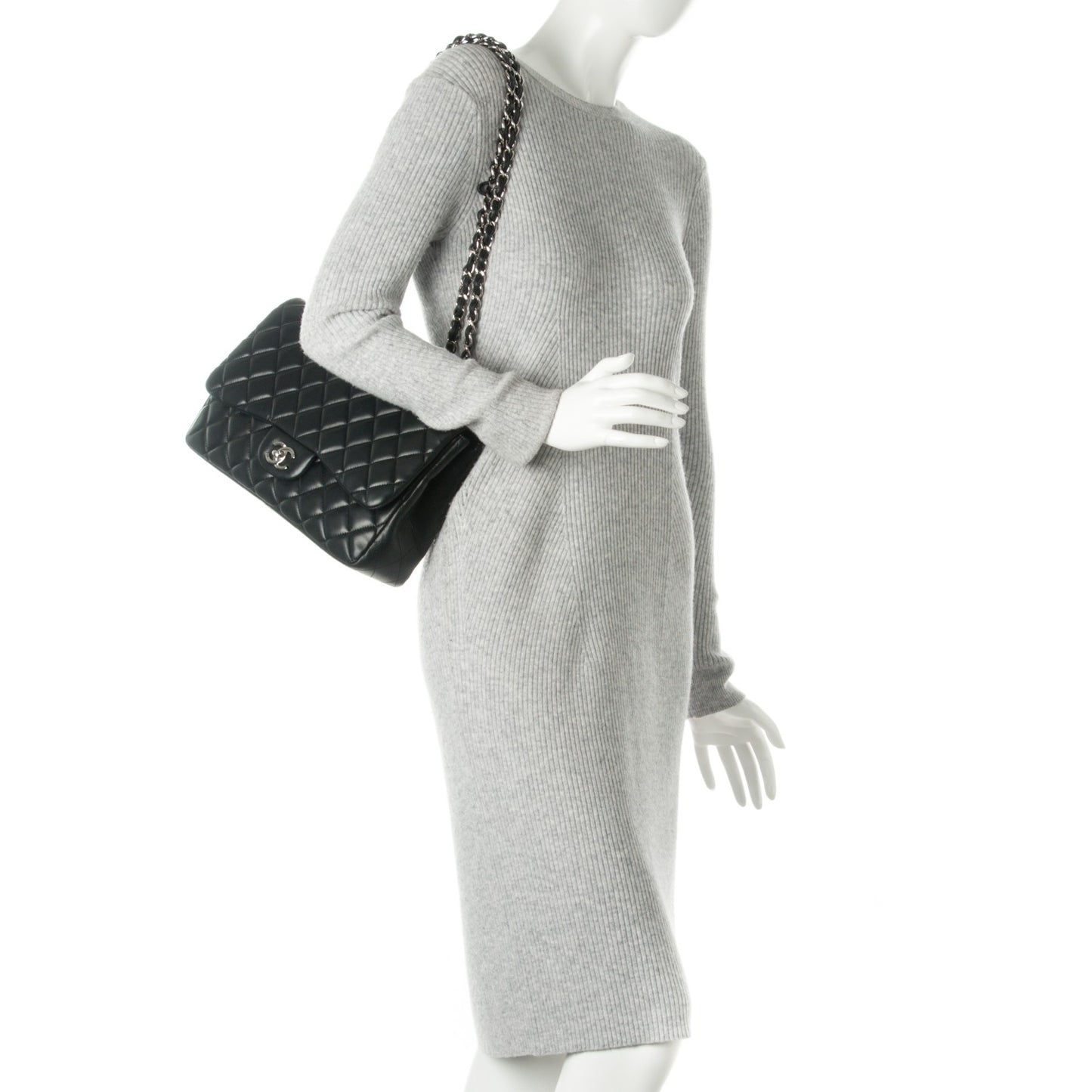 Lambskin Quilted Jumbo Single Flap Black
