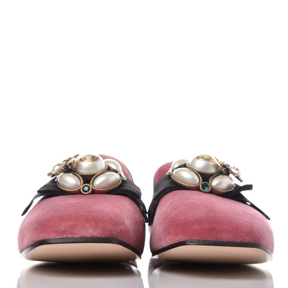 Gucci Velvet Etoile Pearl Embellished Loafers 38.5 Tibet Red 2 of 12