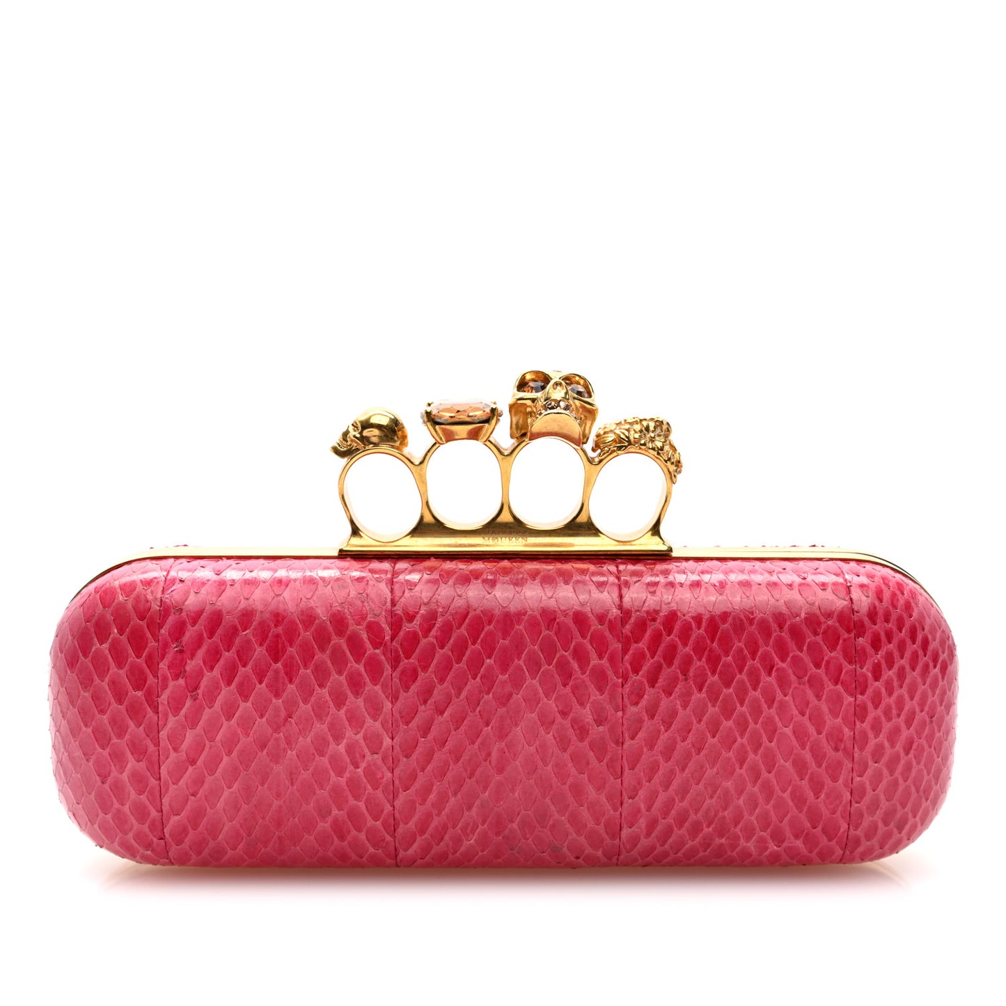 Snakeskin Knuckle Box Clutch Pink