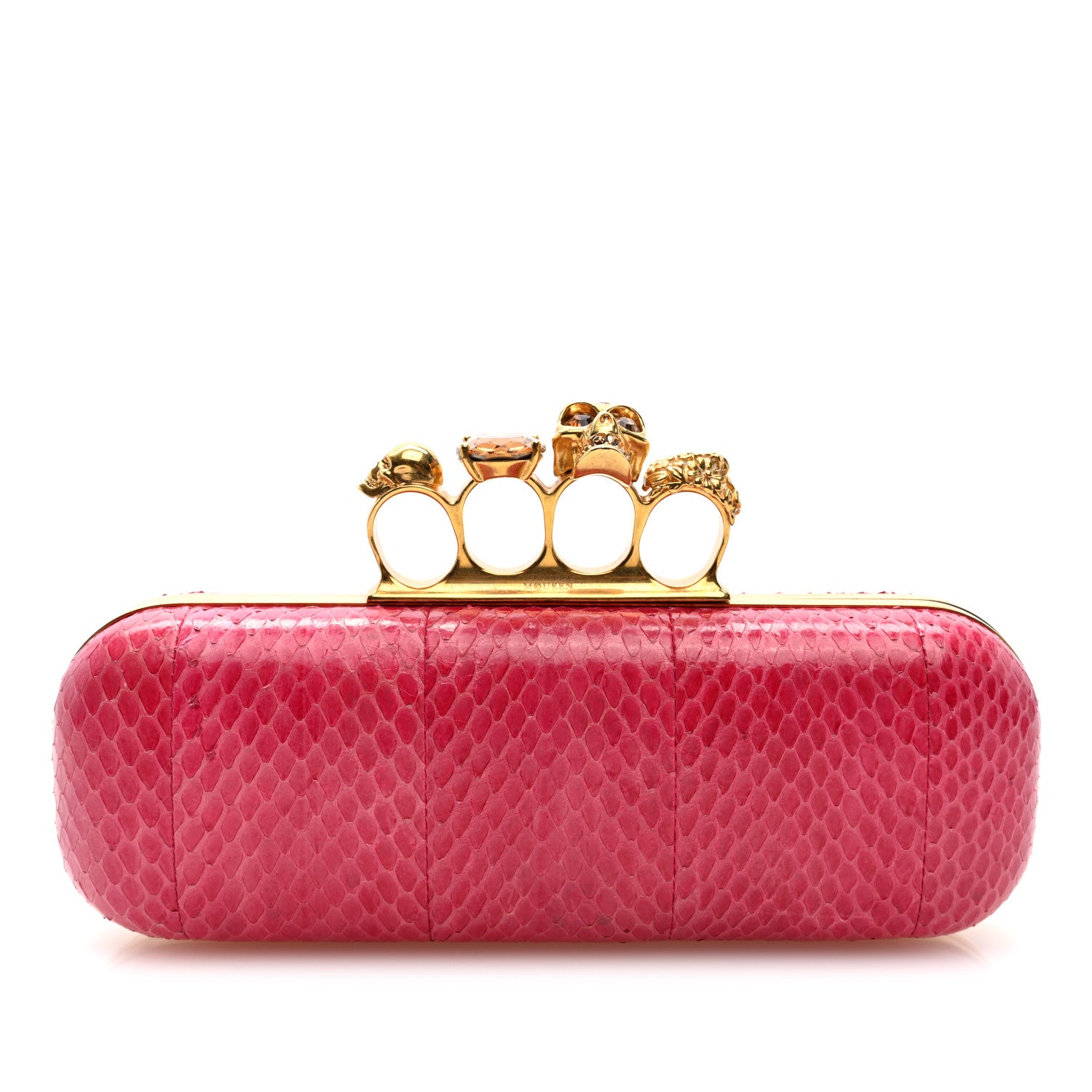 Alexander McQueen Snakeskin Knuckle Box Clutch Pink 1 of 9