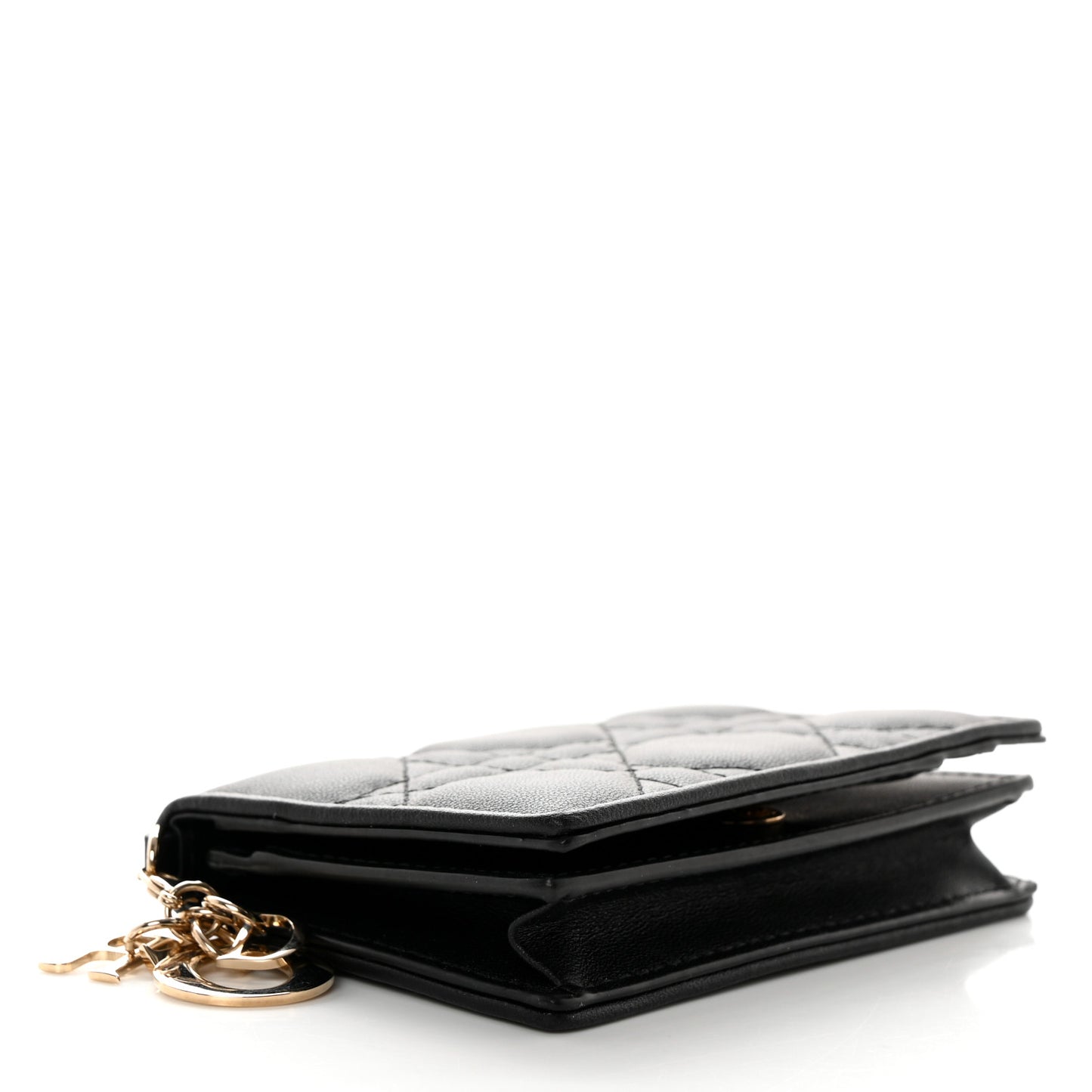 Lambskin Cannage Small Lady Dior Flap Card Holder Black