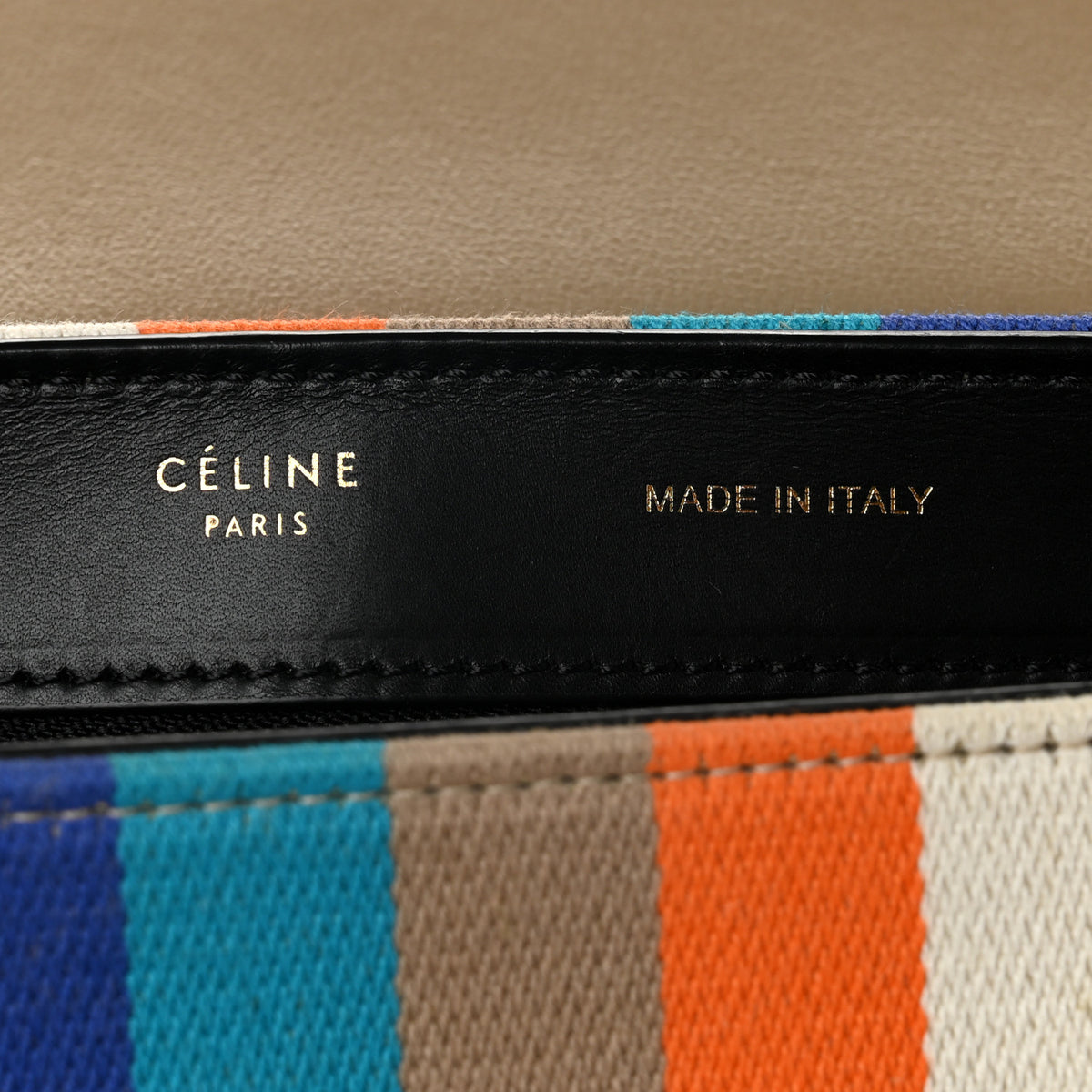 Smooth Calfskin Striped Canvas Small Trapeze Multicolor