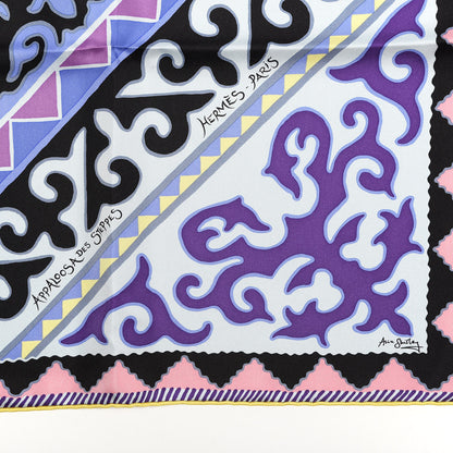 Hermes Silk Appaloosa Des Steppes Scarf 90 White Casse Marine Violet 4 of 4