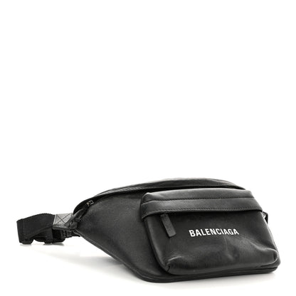 Balenciaga Smooth Calfskin Logo Large Everyday Beltpack Black White 3 of 15