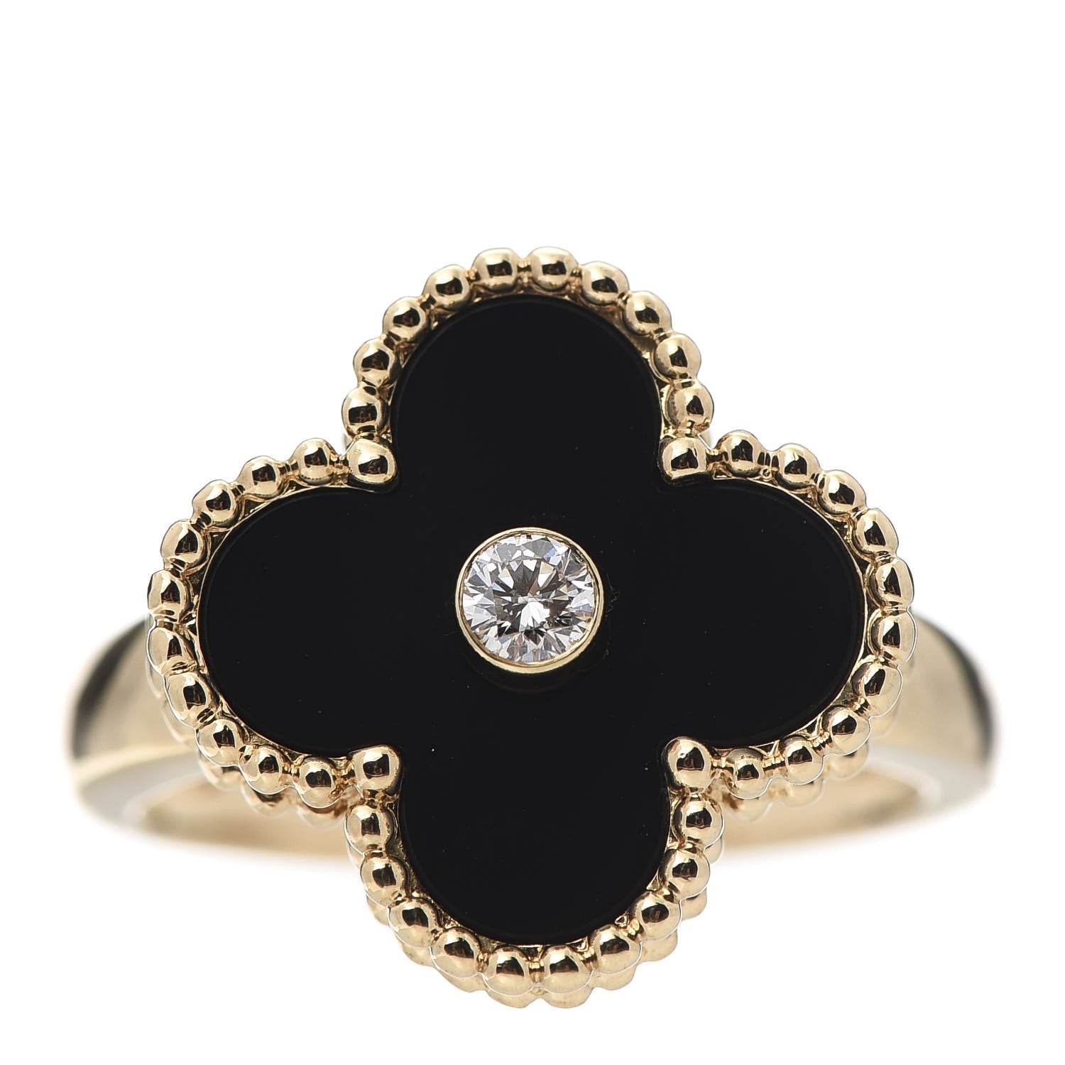Van Cleef & Arpels 18K Yellow Gold Diamond Black Onyx Vintage Alhambra Ring 48 4.5 1 of 7