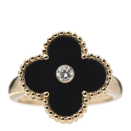 Van Cleef & Arpels 18K Yellow Gold Diamond Black Onyx Vintage Alhambra Ring 48 4.5 1 of 7