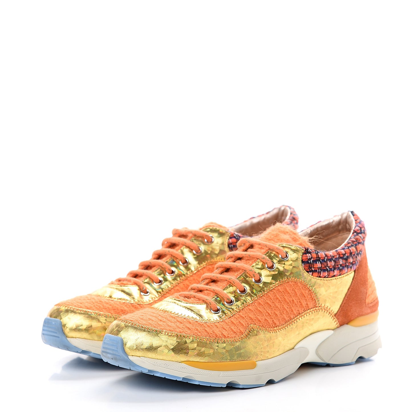 Tweed Lambskin Tennis Sneakers 36 Orange