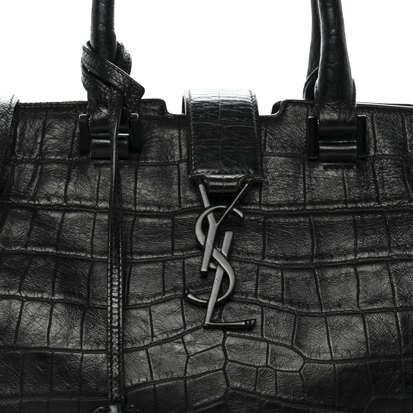 Calfskin Crocodile Embossed Small Monogram Cabas Black