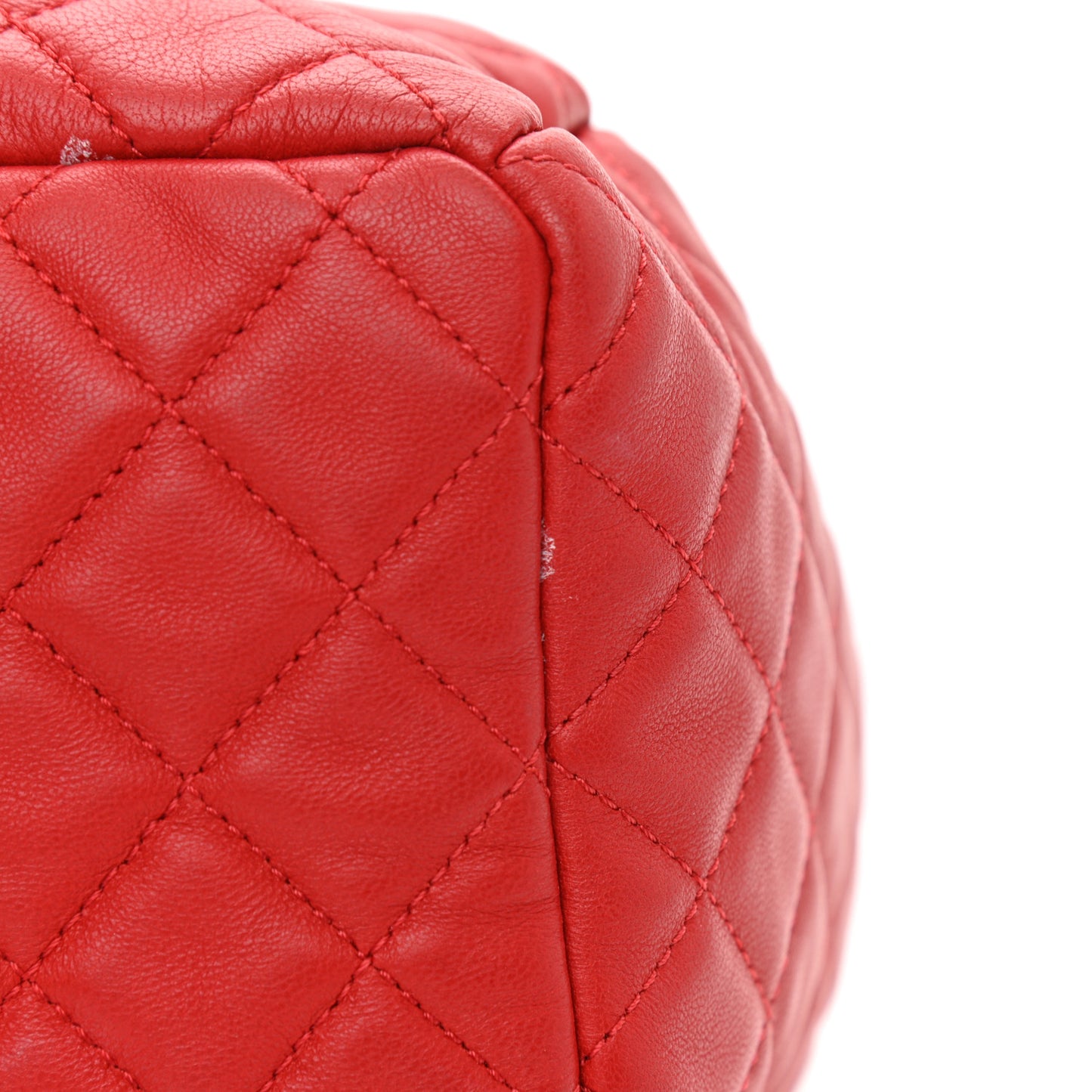 Lambskin Quilted Small CC Chain Drawstring Bucket Bag Red