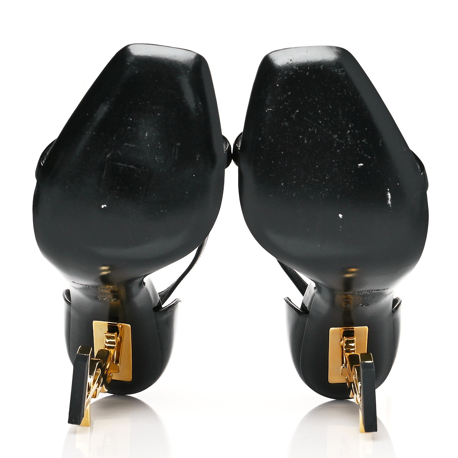 Saint Laurent Patent Calfskin Opyum 110 Sandals 37.5 Black Gold 5 of 12