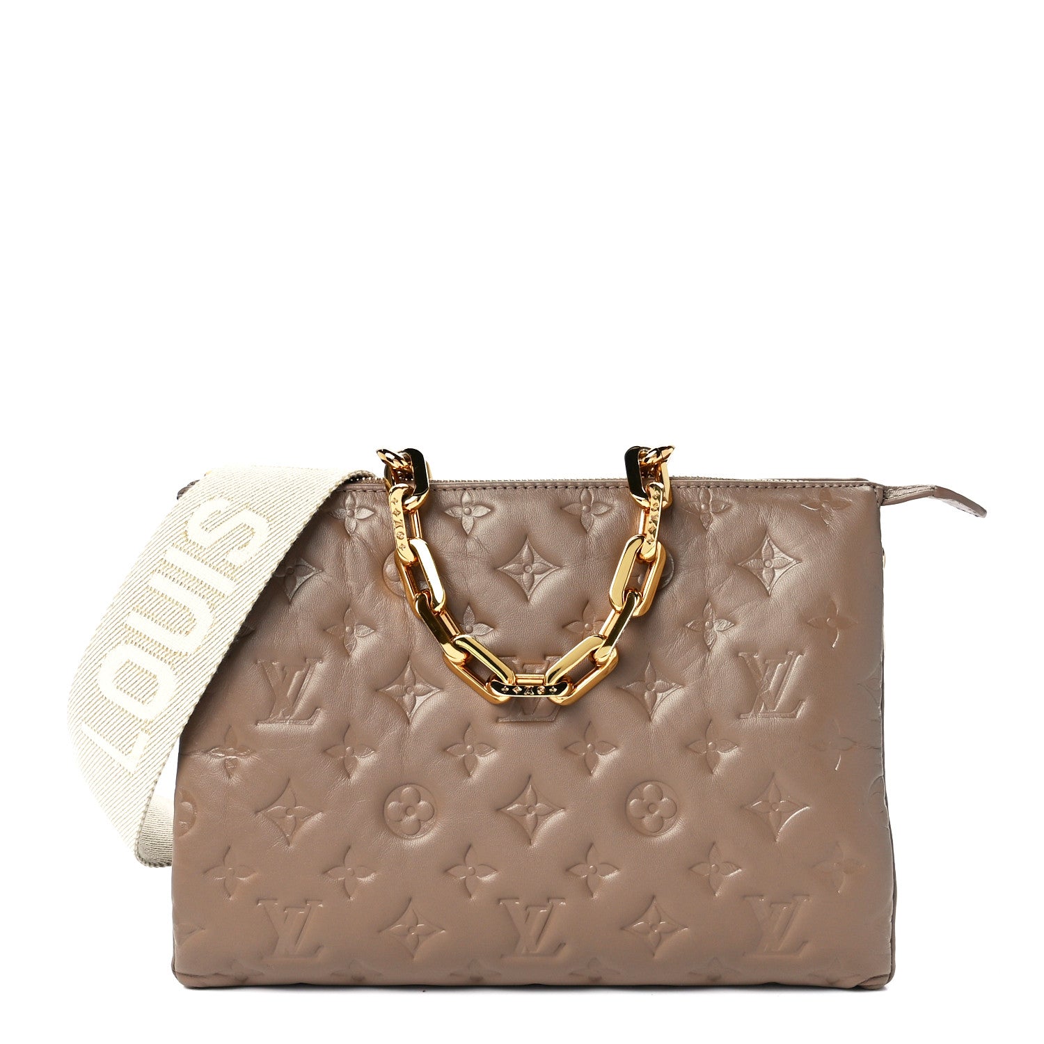 Louis Vuitton Lambskin Embossed Monogram Coussin PM Taupe 1 of 10