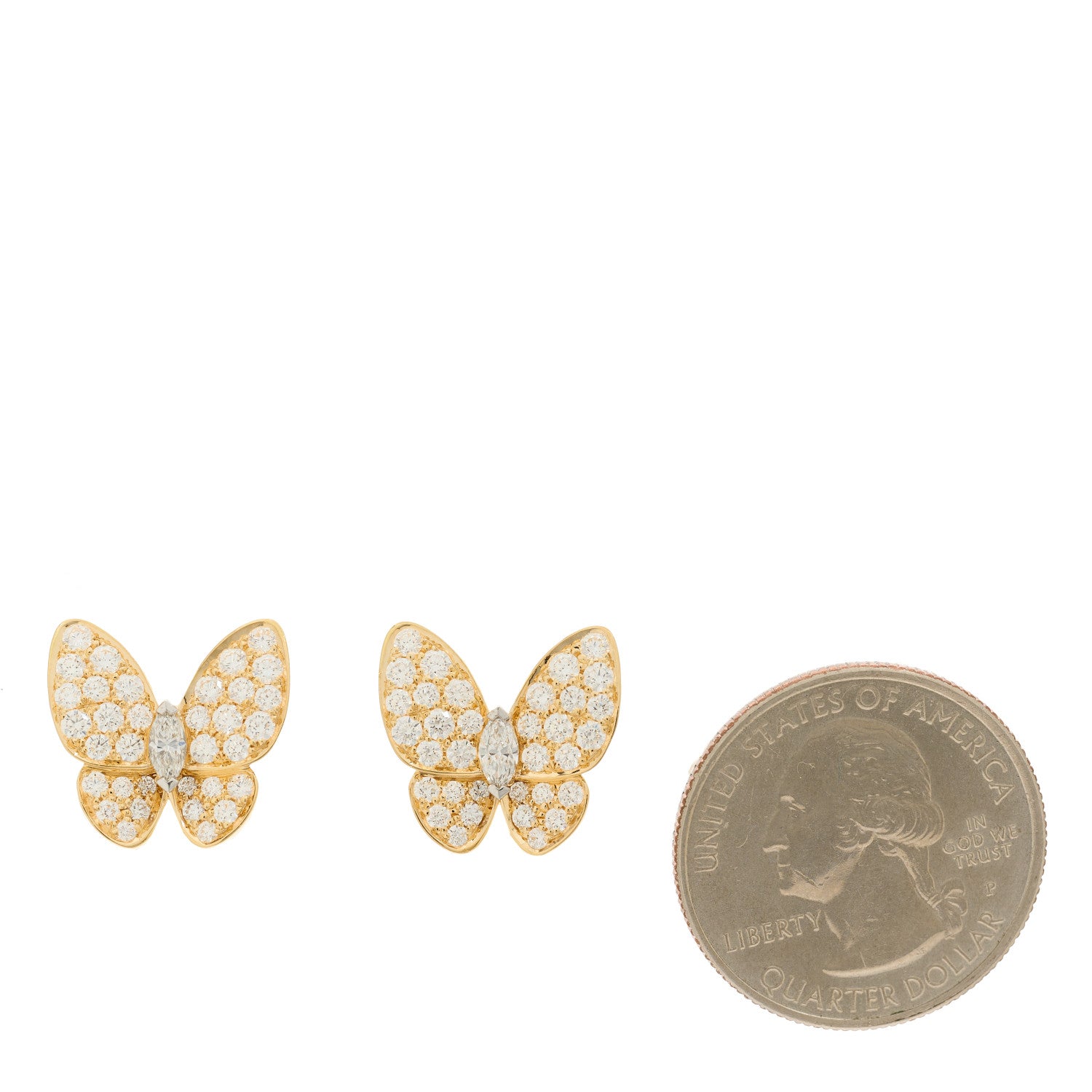 Van Cleef & Arpels 18K Yellow Gold Diamond Two Butterfly Earrings 2 of 5