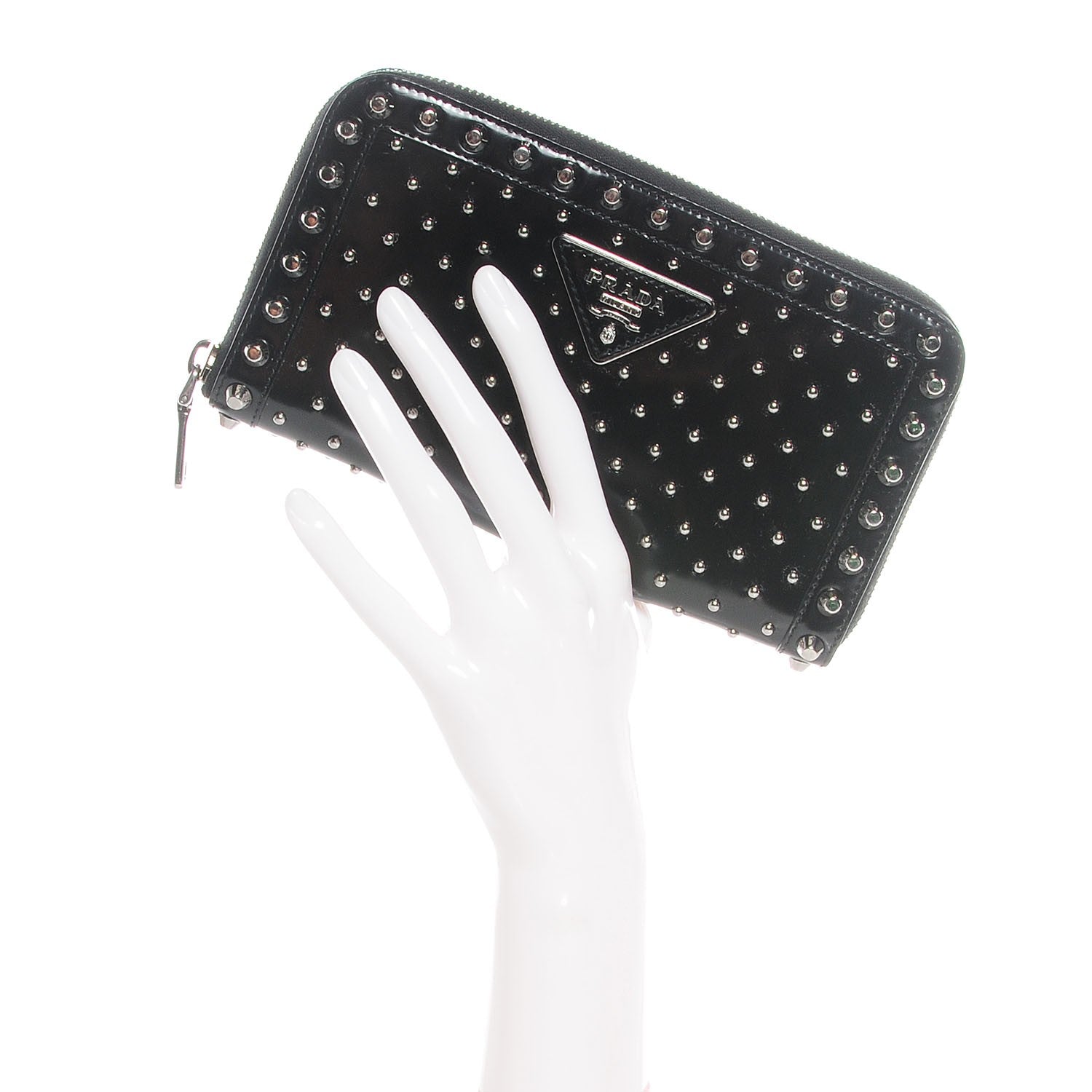Prada Spazzolato Studded Zip Around Wallet Black 2 of 8
