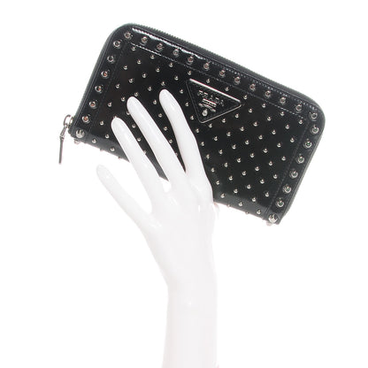 Prada Spazzolato Studded Zip Around Wallet Black 2 of 8