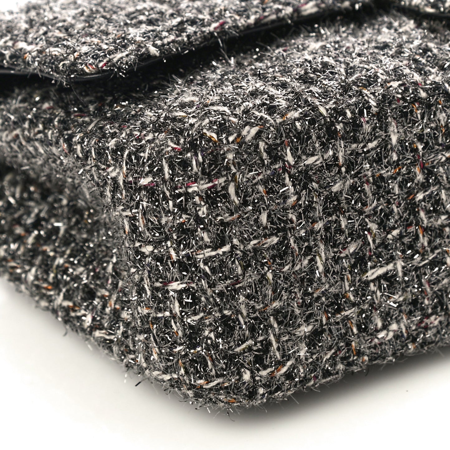 Metallic Tweed Medium Double Flap Black White