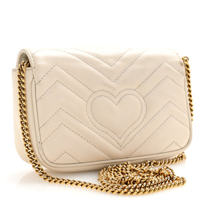 Gucci Calfskin Matelasse Super Mini GG Marmont Shoulder Bag White 3 of 14