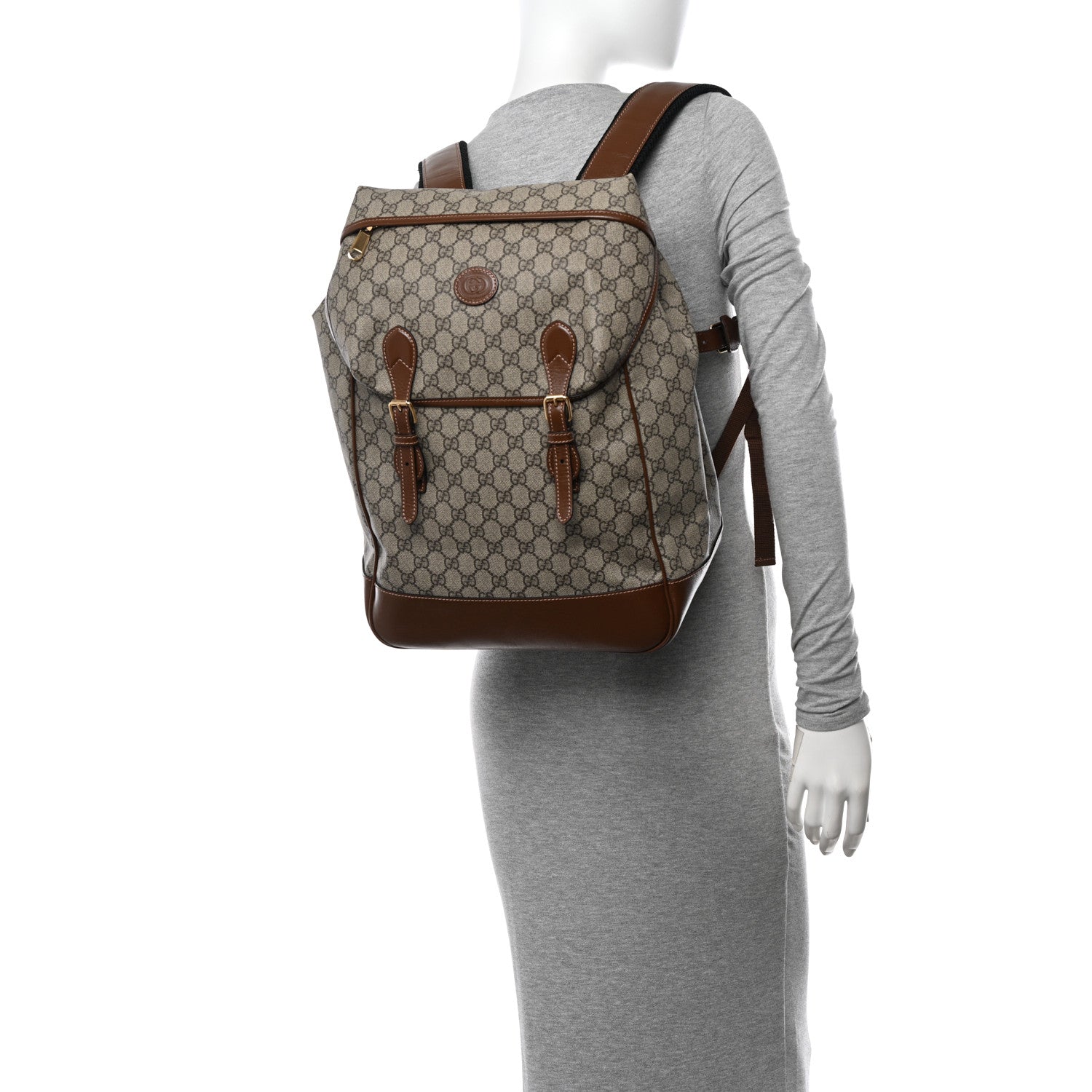 Gucci GG Supreme Monogram Azalea Calfskin Medium Retro Interlocking G Buckle Backpack Beige Ebony Brown Sugar 2 of 11