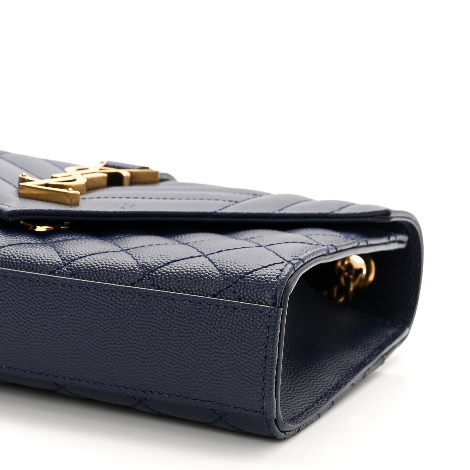 Saint Laurent Grain De Poudre Textured Mixed Matelasse Triquilt Small Monogram Satchel Blue 9 of 10