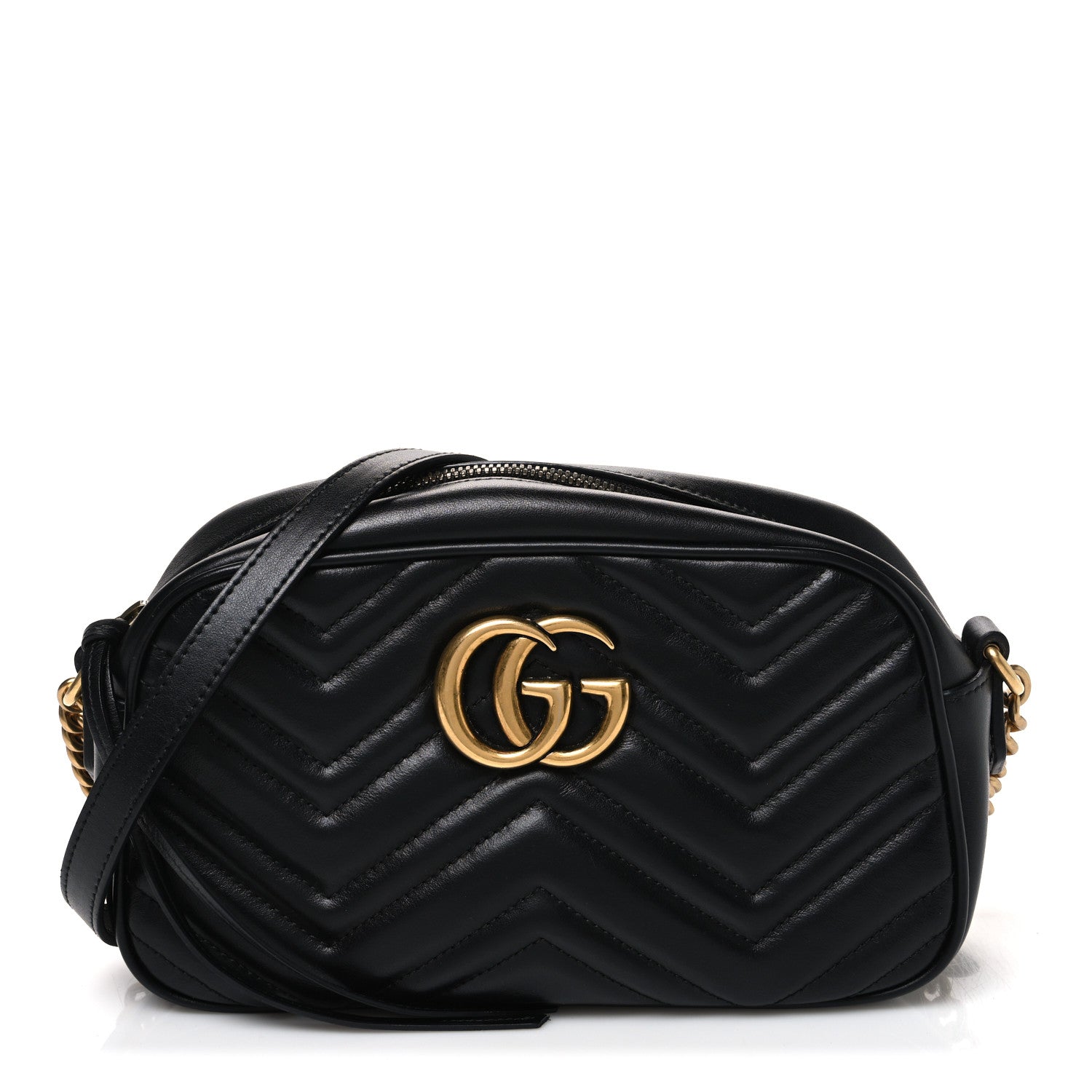 Gucci Calfskin Matelasse Small GG Marmont Chain Shoulder Bag Black 1 of 10