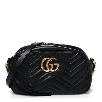 Gucci Calfskin Matelasse Small GG Marmont Chain Shoulder Bag Black 1 of 10