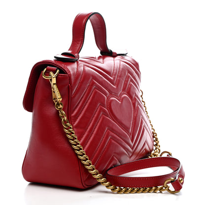 Gucci Calfskin Matelasse Small GG Marmont Top Handle Shoulder Bag Hibiscus Red 3 of 19