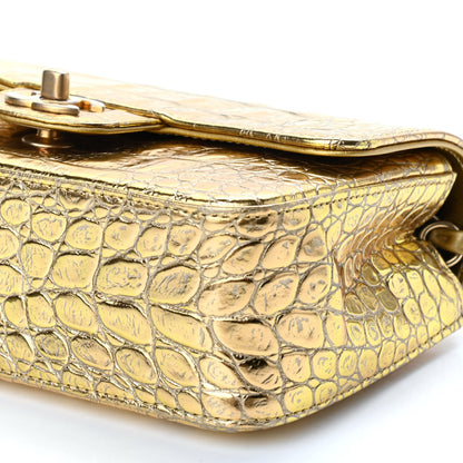 Chanel Metallic Calfskin Crocodile Embossed Cocodile Rectangular Mini Flap Gold 9 of 9
