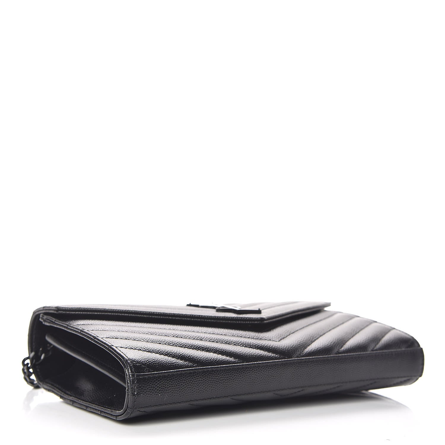 Saint Laurent Grain De Poudre Matelasse Chevron Monogram Chain Wallet Black 4 of 9