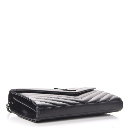 Saint Laurent Grain De Poudre Matelasse Chevron Monogram Chain Wallet Black 4 of 9
