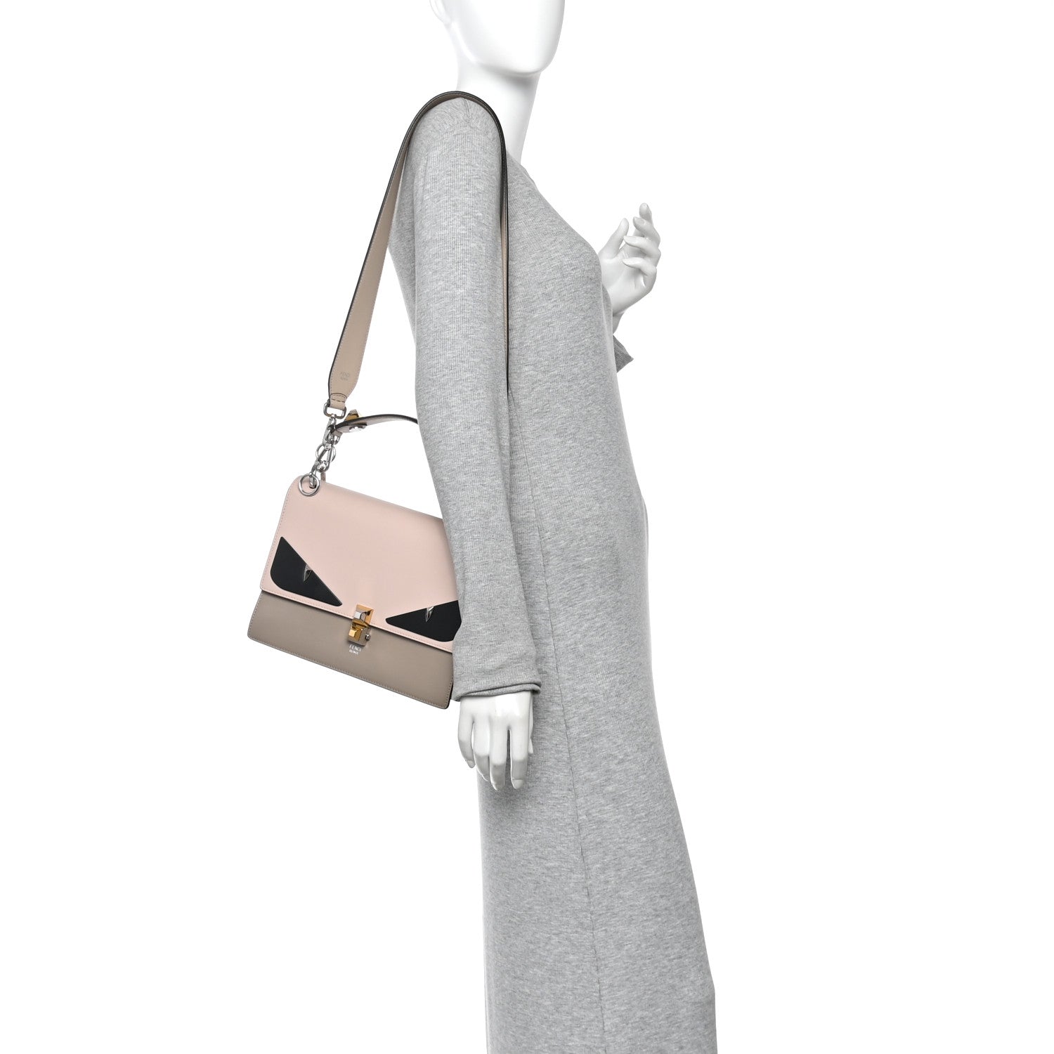 Fendi Vitello Liberty Lucido Metal Monster Eyes Studded Kan I Shoulder Bag Cuoio Bubblegum Light Blue 2 of 10