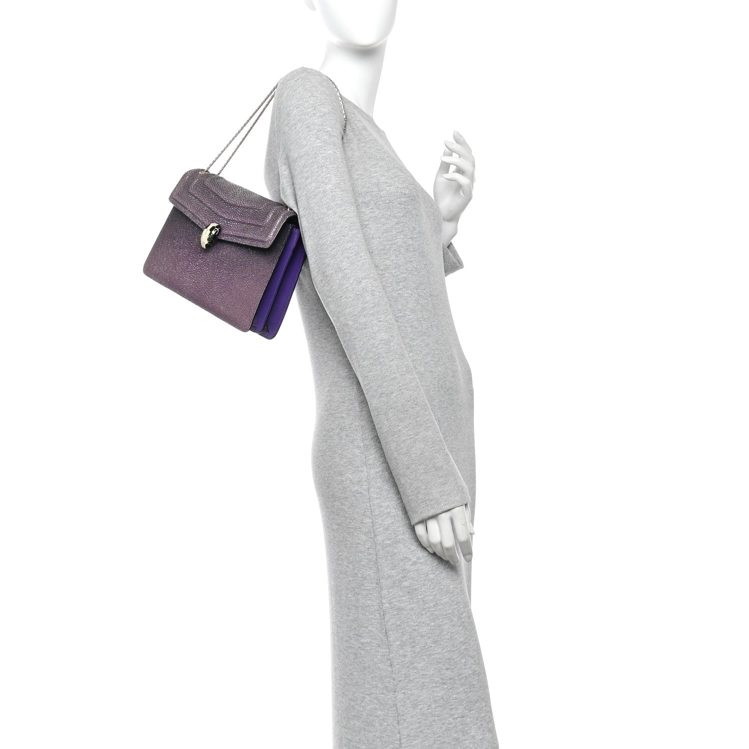 Bulgari Calfskin Galuchat Serpenti Forever Shoulder Bag Purple 2 of 14