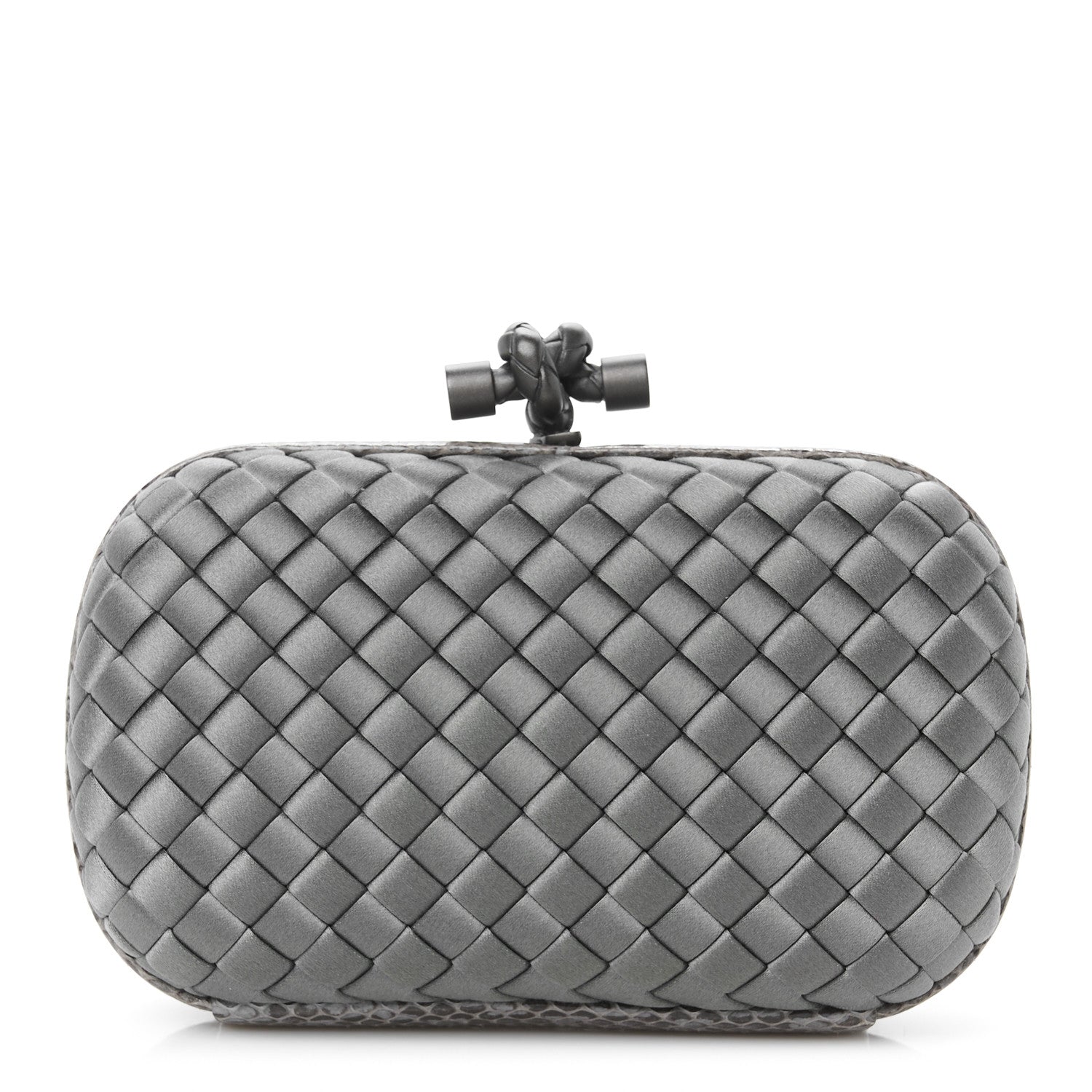 Bottega Veneta Satin Ayers Intrecciato Knot Clutch Ardoise 1 of 7