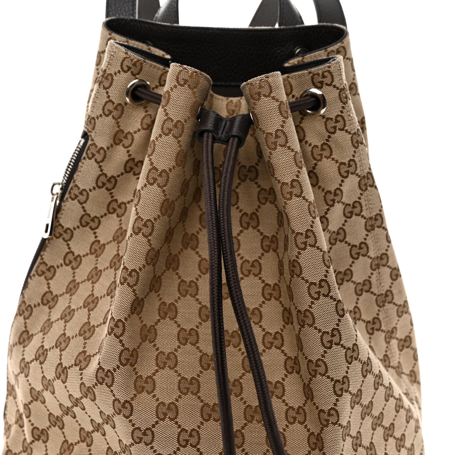 Gucci Monogram Dollar Calfskin O Drawstring Backpack Beige Ebony Testa di Moro Dark Chocolate 7 of 9